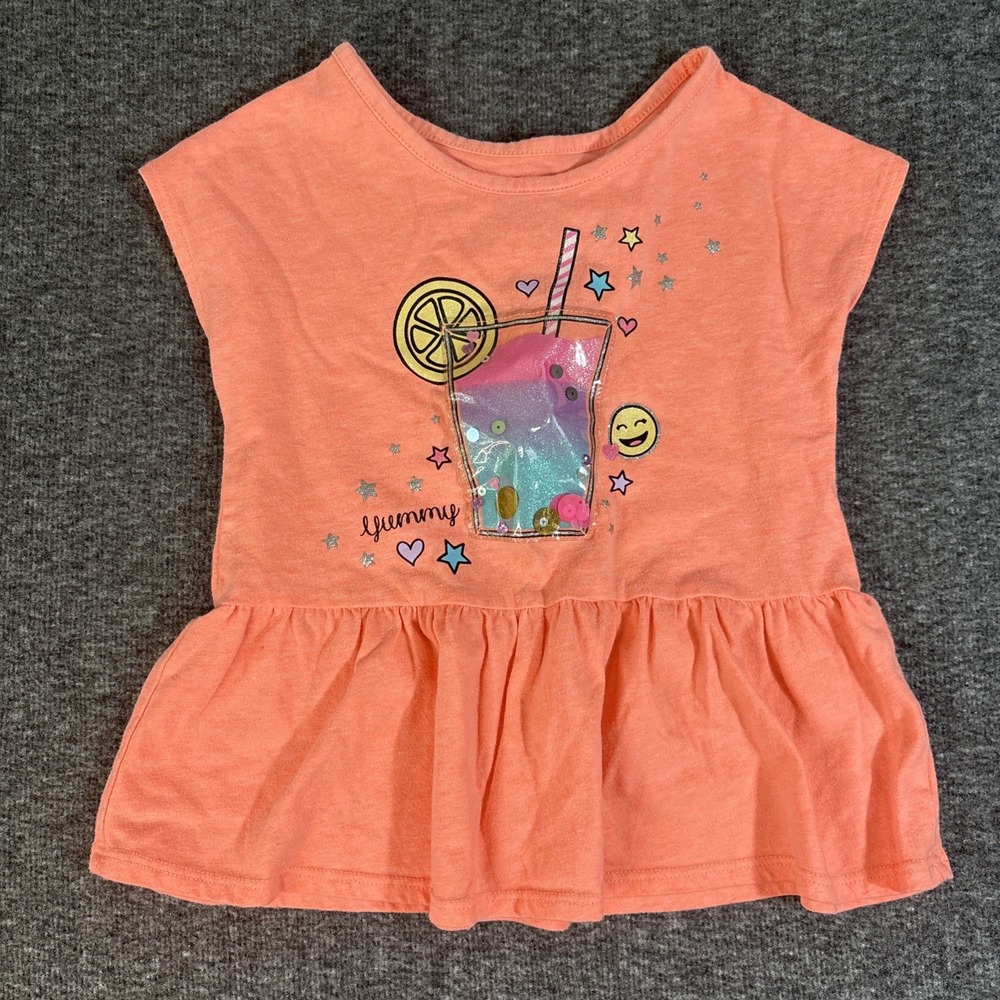 Garanimals Girls Peach Graphic Cap Short Sleeve Toddler Ruffles Shirt Size 4T